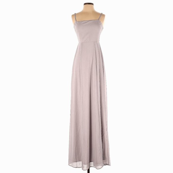 Show Me Your Mumu Lauren Tie Back Dove Grey Chiffon Bridesmaid Maxi Dress - Picture 10 of 16
